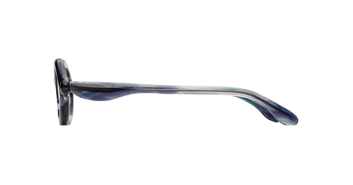 Paloceras R2 oval optical eyeglasses in Vapor Dust, a marbled blue, teal and smoky gray acetate, side view