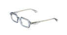 Paloceras S2 rectangular optical eyeglasses in Liquid Blue, a translucent pale blue frame, angled view