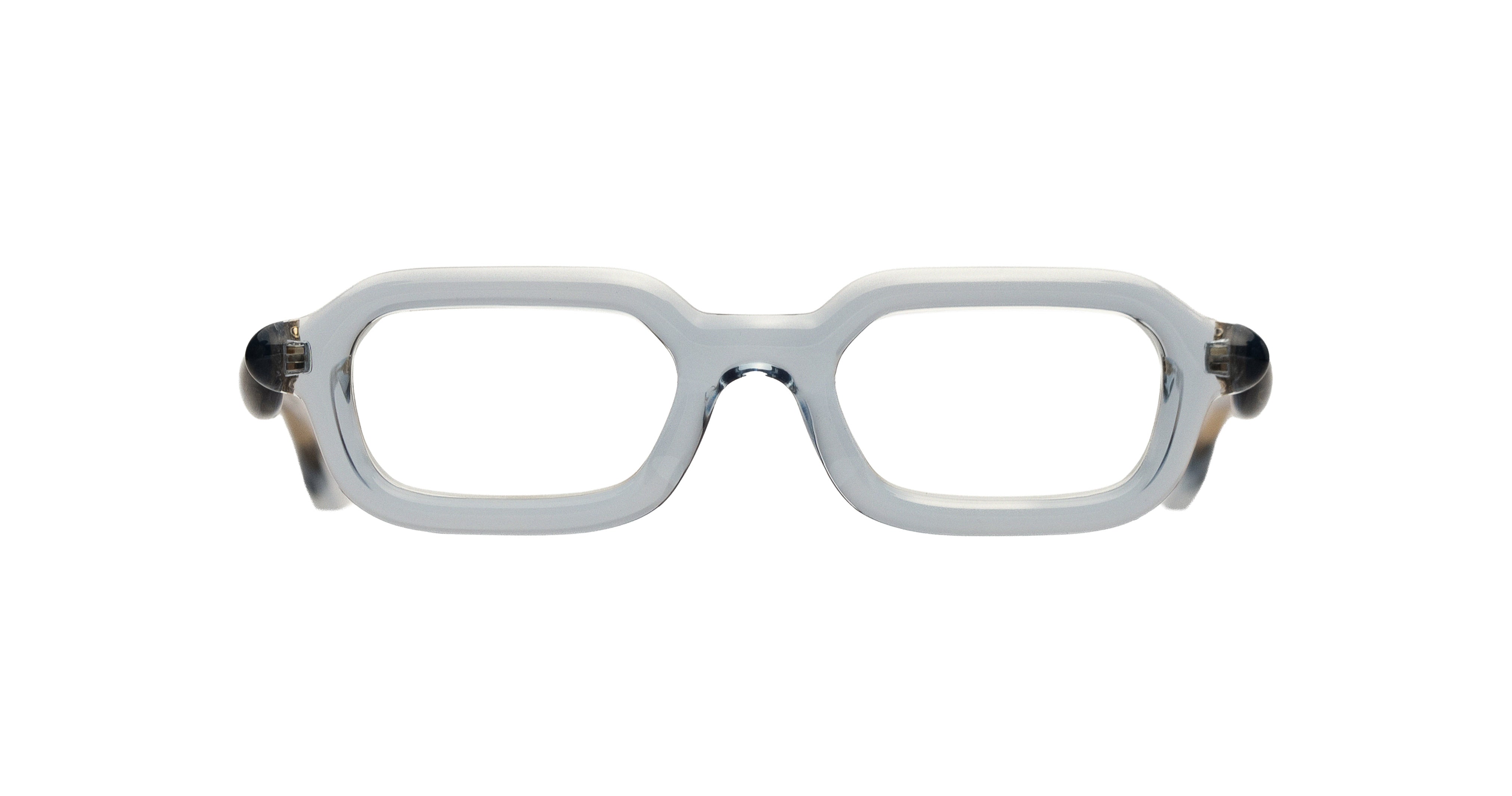 Paloceras S2 rectangular optical eyeglasses in Liquid Blue, a translucent pale blue frame, front view