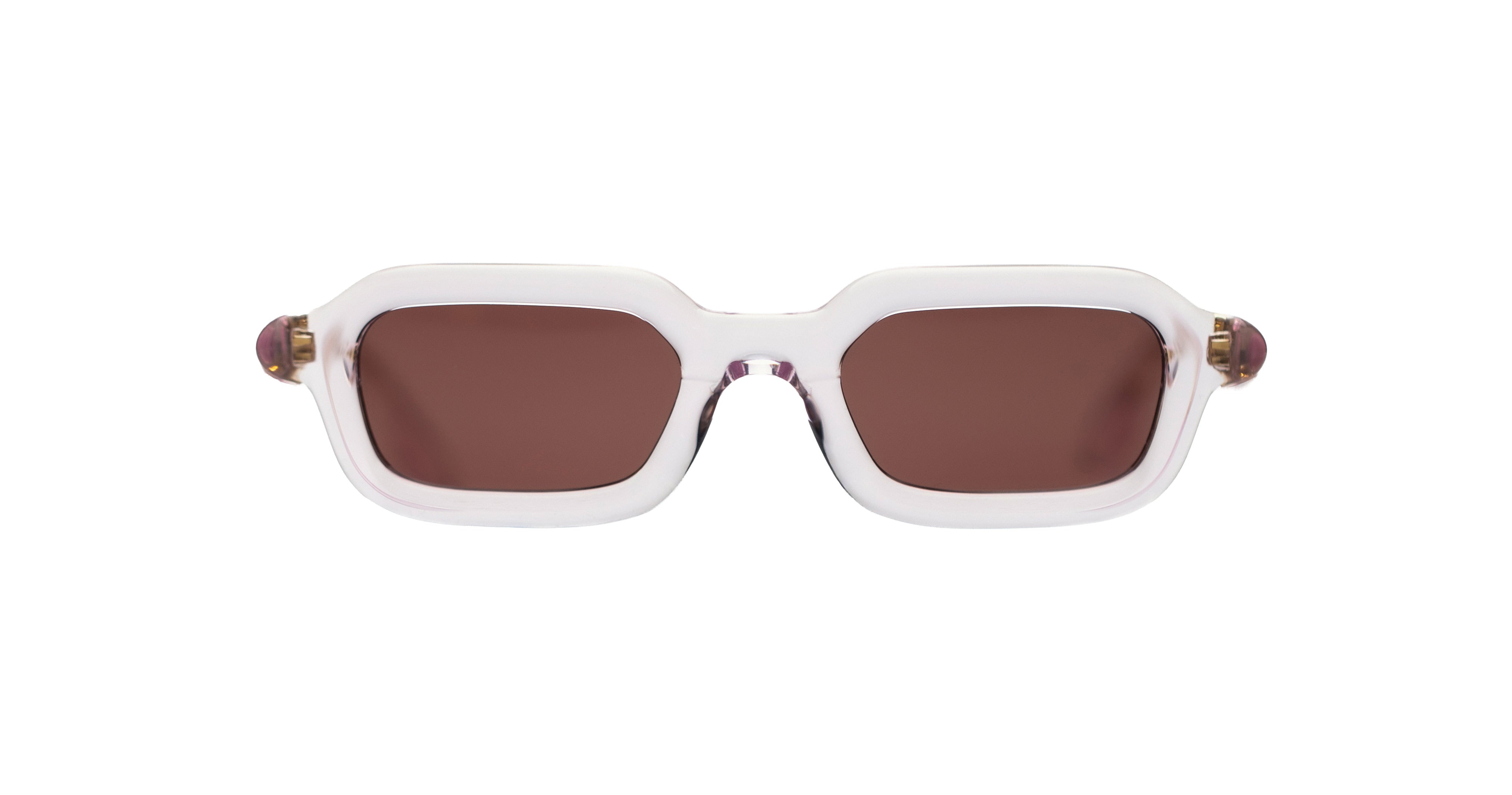 Paloceras S2 rectangular sunglasses in Liquid Pink, a translucent pale pink frame with rose-brown lenses, front view