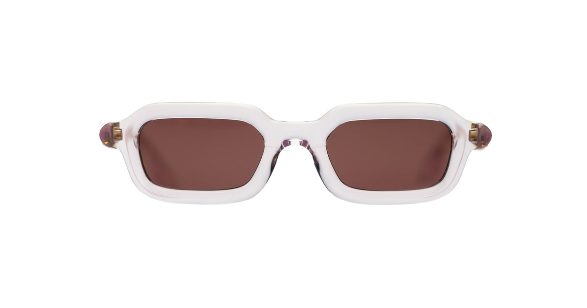 Paloceras S2 rectangular sunglasses in Liquid Pink, a translucent pale pink frame with rose-brown lenses, front view