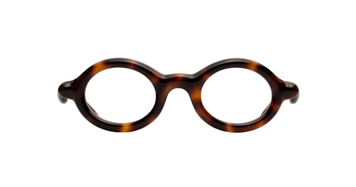 Paloceras R2 oval optical eyeglasses in Havana Gold, a translucent dark tortoise acetate with warm amber and chestnut tones, front view