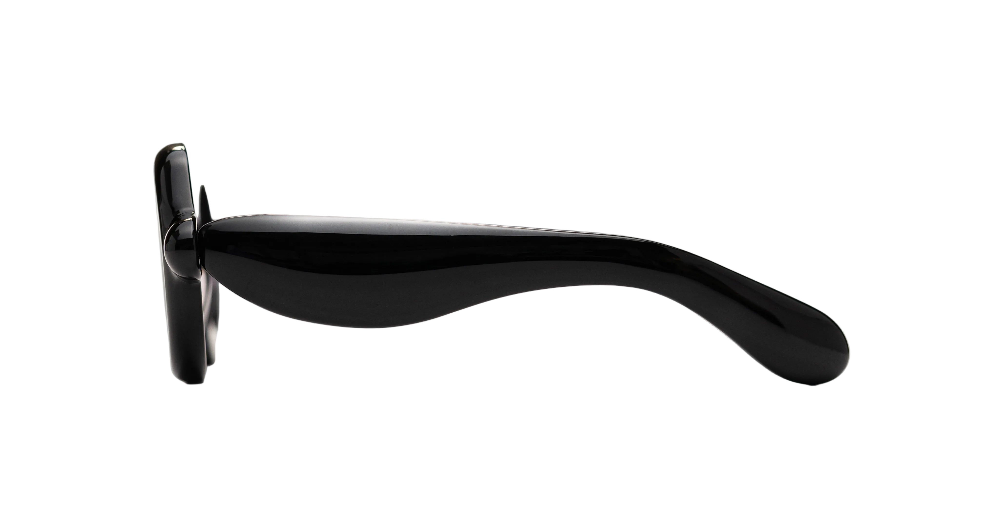 Side view of the Paloceras black Pebble VX oversized aviator sunglasses showing thick curvy voluminous temples.