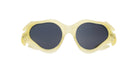 Paloceras Hydroceras sculpted organic oval sunglasses in Oneryth, with a translucent pale yellow frame and dark gray lenses, front view.