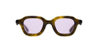 A pair of square Paloceras sunglasses with a translucent olive-brown acetate frame and light purple tinted lenses.
