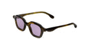 Paloceras A2 sunglasses with thick, rounded dark brown and amber tortoiseshell frames and light purple tinted lenses.