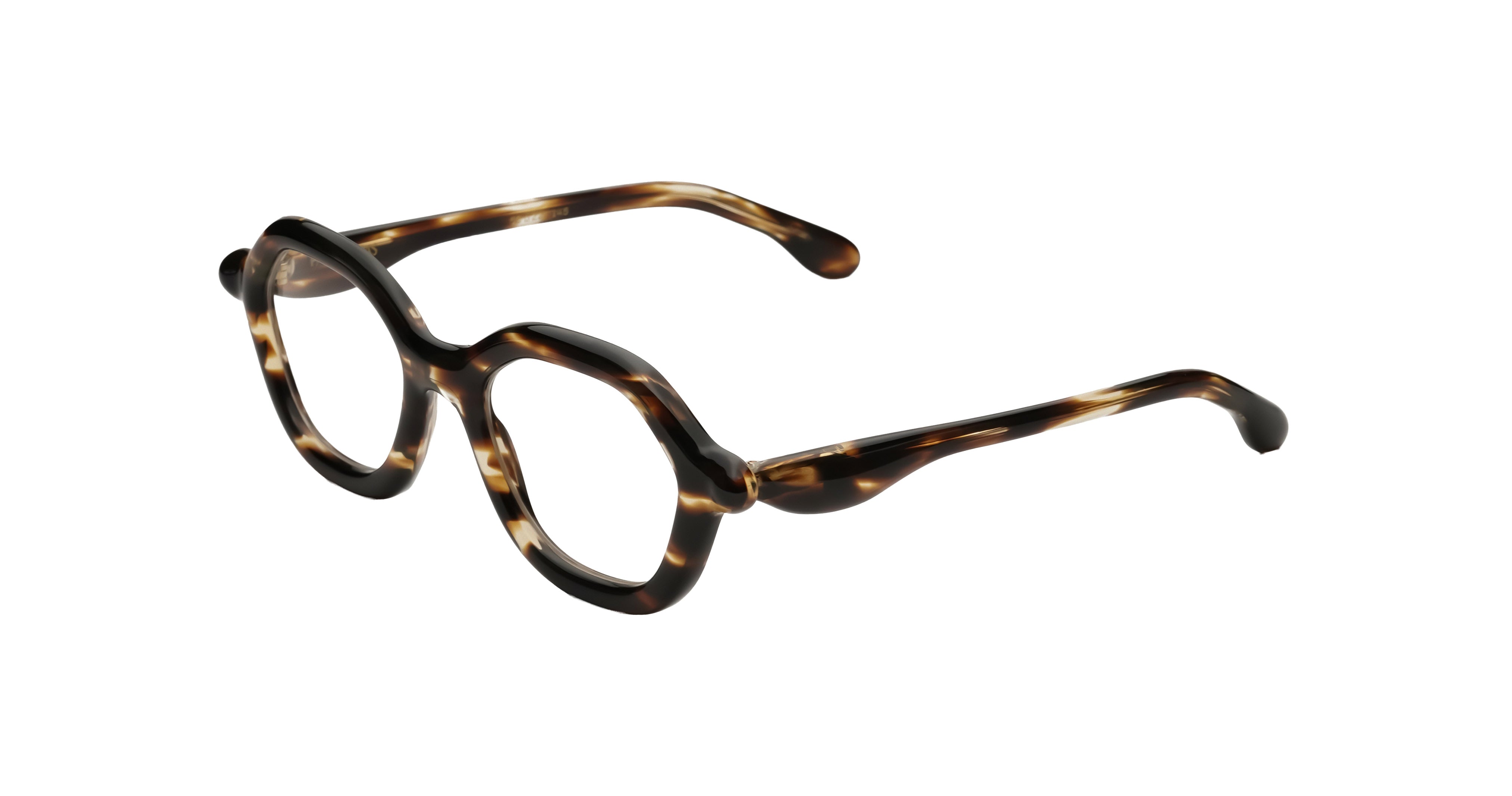 Angled view of the leopard lace nouvelle fiction C2 eyeglasses by Paloceras