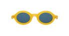 Paloceras Nouvelle Fiction R2 Melon Dust sunglasses in a warm translucent golden yellow frame with thick rounded oval rims and dark blue lenses, front view