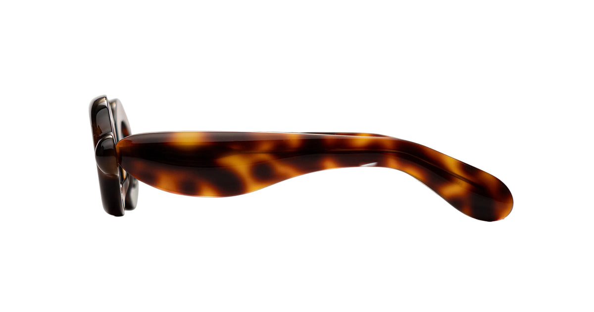 A pair of Paloceras model RX sunglasses with a classic tortoiseshell acetate frame, shown in a side profile view.