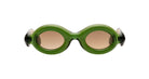Oval Paloceras sunglasses with a translucent olive green frame and brown-tinted lenses
