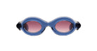 Paloceras Pebble RX oval sunglasses in Ice Blue, with a translucent blue frame and pink lenses, front view.