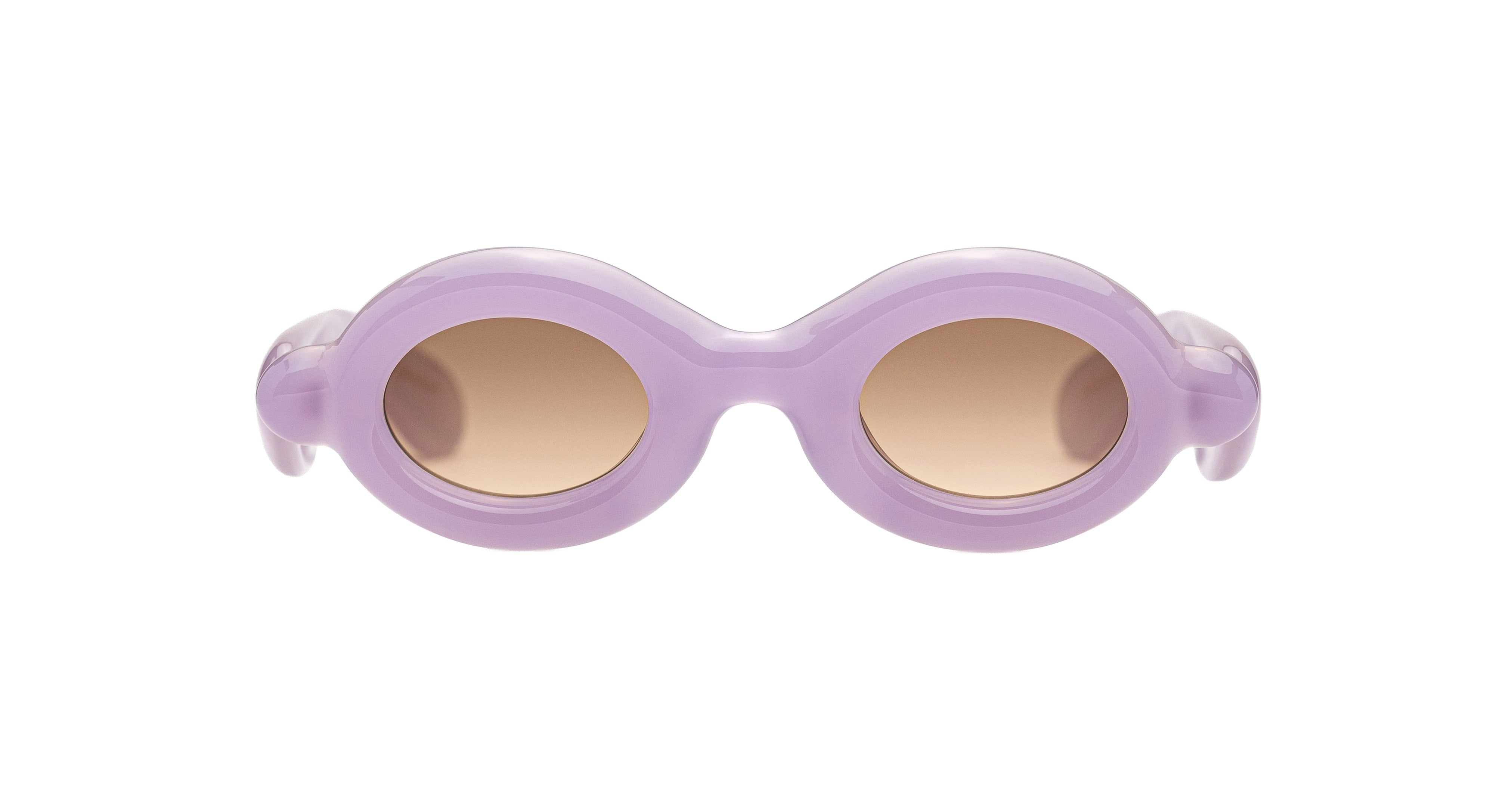 Paloceras Pebble RX Lilac Dream sunglasses with thick rounded rims and warm brown lenses, front view
