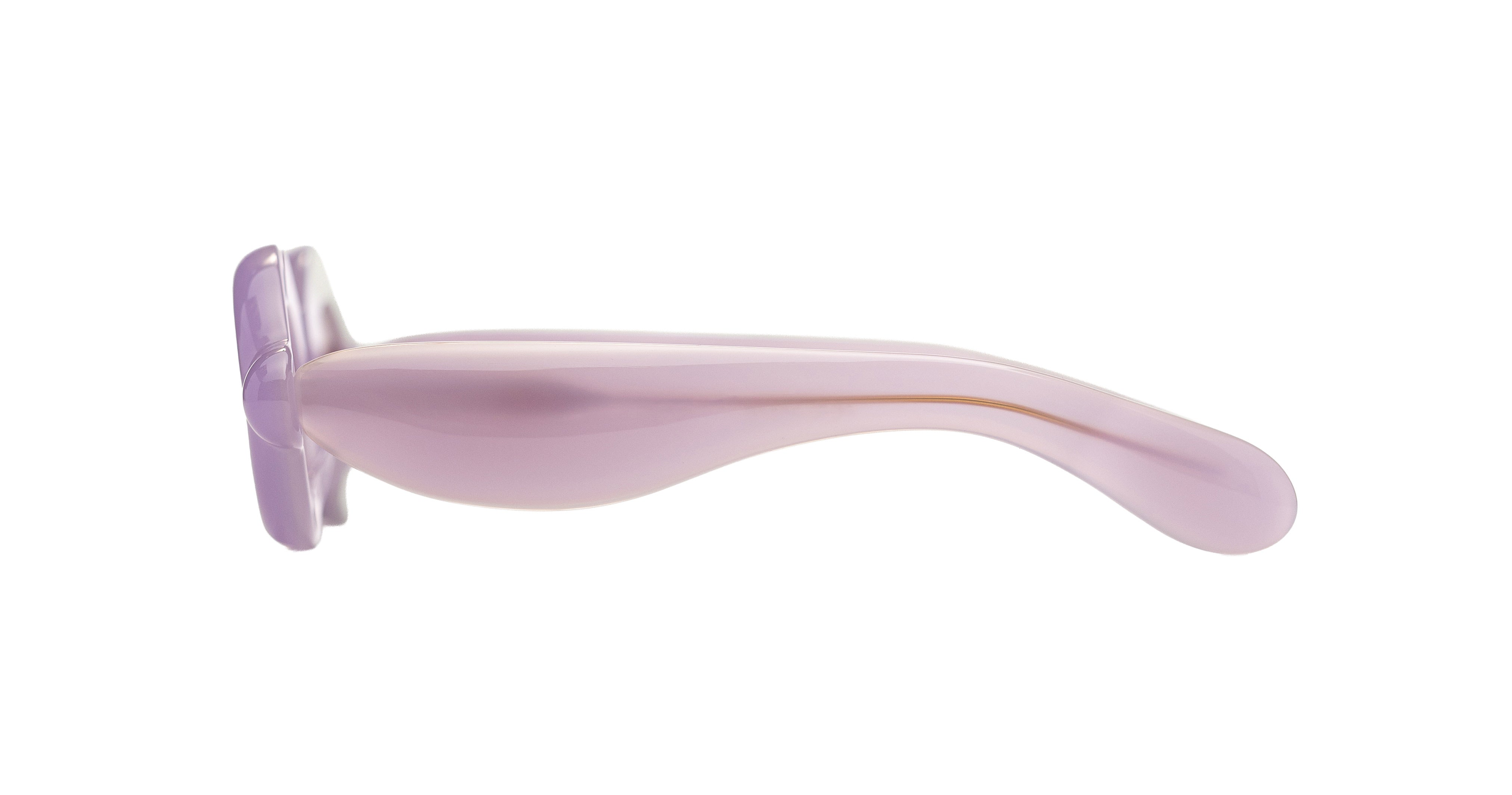 Paloceras Pebble RX Lilac Dream translucent sunglasses with thick rounded rims and warm brown lenses, side view