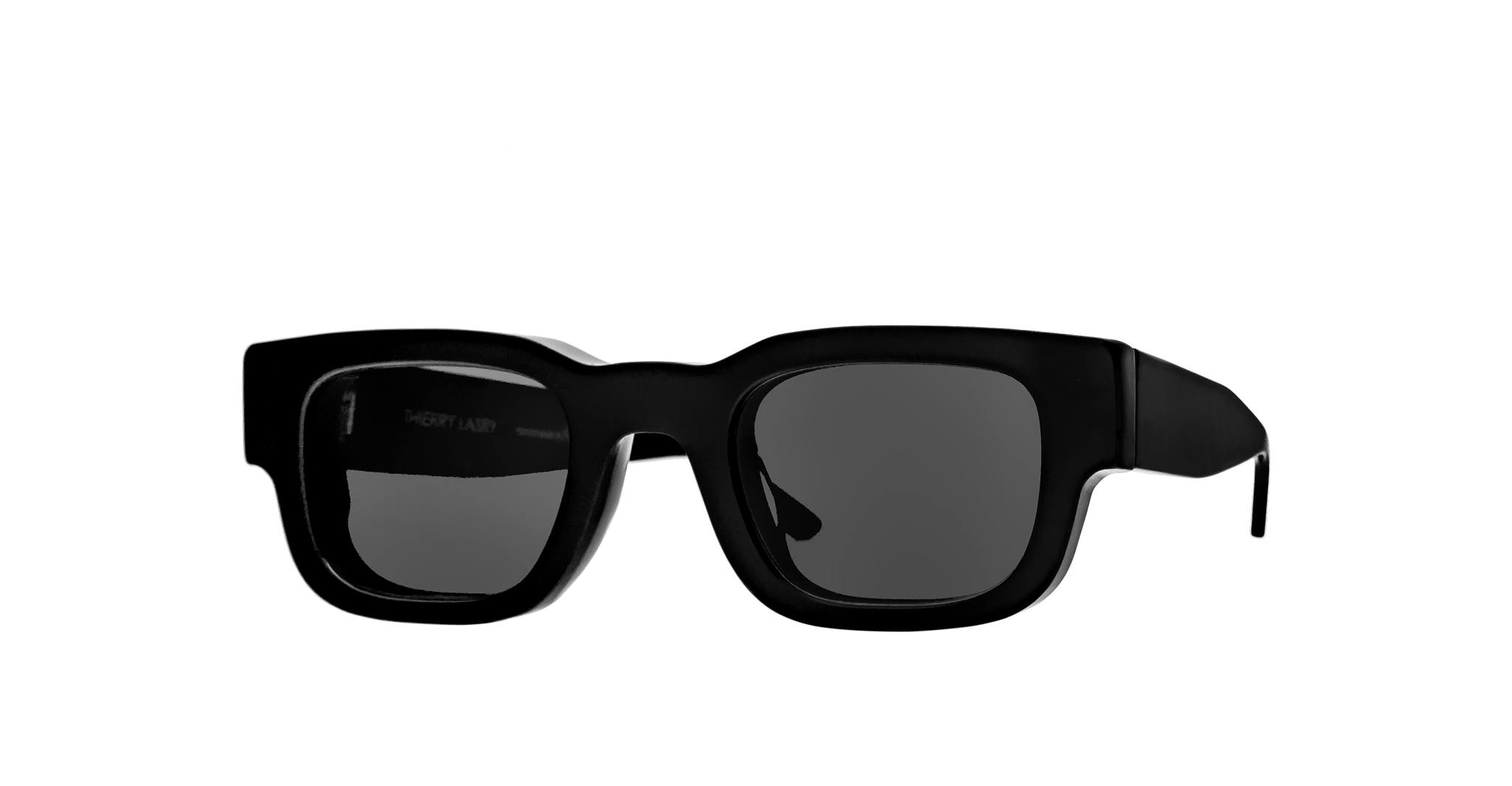 Thierry Lasry Foxxxy black rectangular sunglasses with bold thick frames and dark lenses, front-facing view.