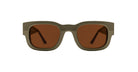Thierry Lasry Foxxxy sunglasses with olive green rectangular frames and brown lenses, shown from the front.