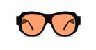 Front View of Thierry Lasry Jagger Sunglass in Color Black with Orange Lenses