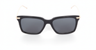 Thom Browne 701 sunglasses, front angle: black rectangular frames, dark lenses, thin gold arms. Brand: Thom Browne.