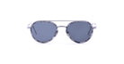 A pair of aviator-style sunglasses with dark gray lenses and a clear, gray-tinted frame, viewed from the front.