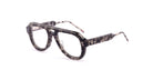 Thom Browne 925 eyeglasses with thick gray marbled geometric frames and round lenses, front view.