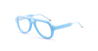 Thom Browne 925 eyeglass frames, light blue geometric plastic with metal accents, no lenses, front view.