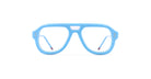 Thom Browne 925 eyeglasses, light blue plastic frames with thick bridge and wide arms, front view.