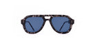 Front view of Thom Browne 925 sunglasses, featuring blue lenses and a marbled black-gray frame.
