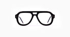 Thom Browne 925 aviator eyeglasses, thick black rims, clear lenses, front view.