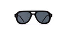The Thom Browne 923 sunglasses in Black showcase an aviator-style design with dark tinted lenses and a solid frame, displayed against a white background.