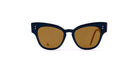 Front view of Thom Browne 925 sunglasses with dark frames and yellow polarized lenses.
