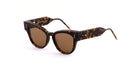 Thom Browne 925 round tortoiseshell sunglasses with brown lenses and thick frames, front view.