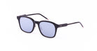 Thom Browne 934 black rectangular sunglasses with blue-tinted lenses and bold frames, front view, by Thom Browne.