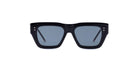 Front view of Thom Browne 947 sunglasses, black rectangular frames with dark UV lenses.