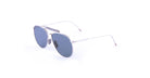 Thom Browne 015 sunglasses with a silver frame and round blue-tinted UV lenses, front view.