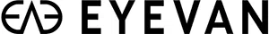 Black logo with a circular geometric design on the left that resembles mirrored letter “E” shapes, followed by the bold, uppercase text “EYEVAN” in a modern font.
