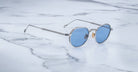 Angled view of the Jacques Marie Mage Fontana style sunglasses in silver