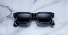 Jacques Marie Mage Jeff black rectangular sunglasses with dark lenses, top view showing full frame and lens shape.