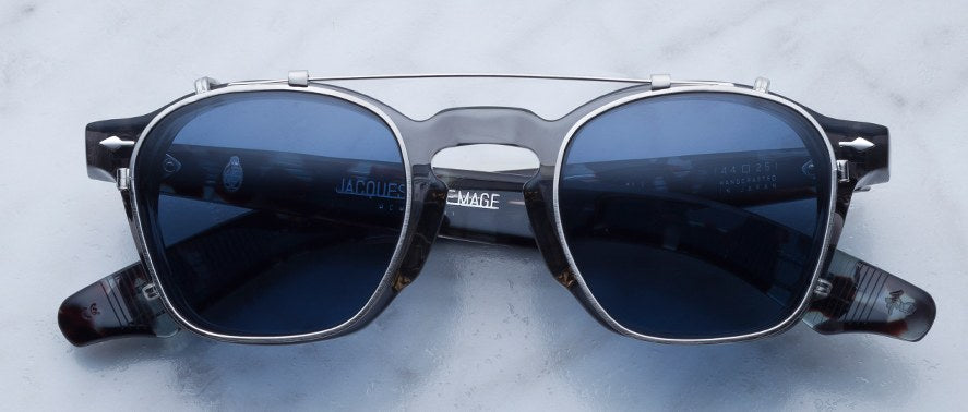 Jacques Marie Mage Zephirin Clip-on in Silver with Blue Lenses JMMZPC-1