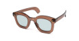 Max Pittion Politician sunglasses in translucent brown with thick rectangular frames and light blue lenses, displayed at a slight angle on a white background.
