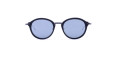 Round sunglasses with dark blue lenses and a black frame, positioned facing forward against a plain white background.
