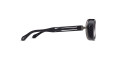 A side view of the Matsuda 10616H black eyeglasses with rectangular frames, two parallel cutouts and a small logo on the temple arm, dark-tinted lenses, displayed against a white background.