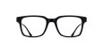 A pair of black, thick-rimmed eyeglasses with large, rectangular lenses, shown from the front on a white background.