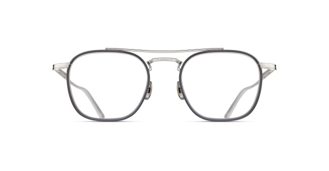The Matsuda M3149 is a pair of silver metal eyeglasses featuring a double bridge and rectangular lenses, shown from the front against a white background.