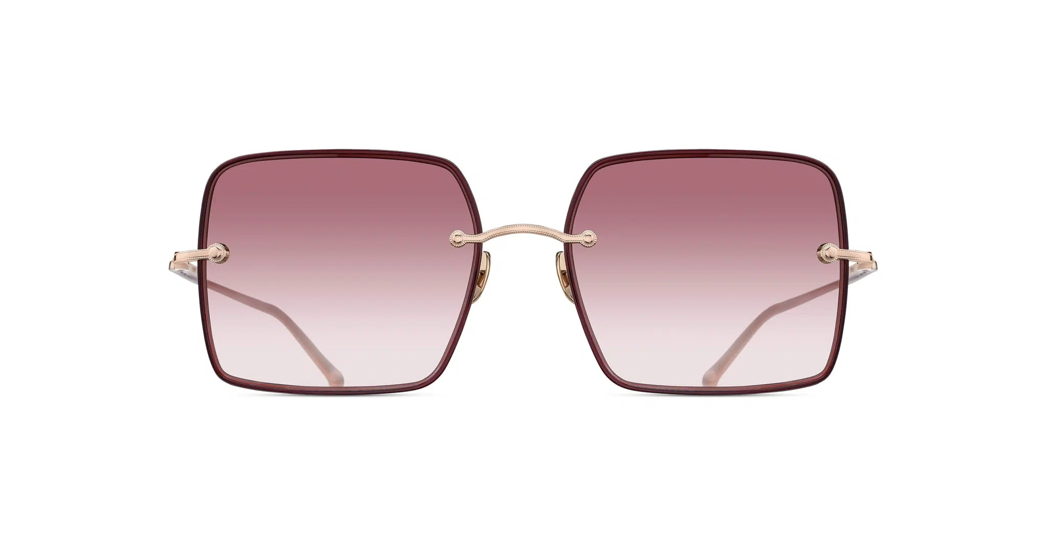 Front view of the Matsuda M5005 sunglass in rose gold with rose gradient lenses