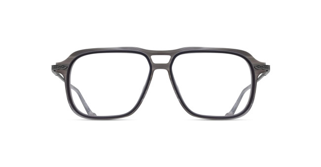 Front view of Matsuda M2062 large rectangular gray eyeglass frames featuring a double-bridge design and transparent lenses, displayed against a white background.