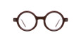 Kuboraum P1 round brown eyeglasses with clear lenses and a thick frame, shown front-facing against a white background.