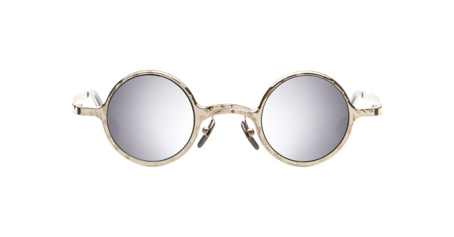 Kuboraum Z17 round sunglasses feature reflective lenses and gold-colored frames, displayed against a white background.