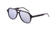 A pair of black aviator-style Thom Browne sunglasses with reflective gray lenses and a double bridge, set against a white background. The temples have small red, white, and blue striped details near the tips.