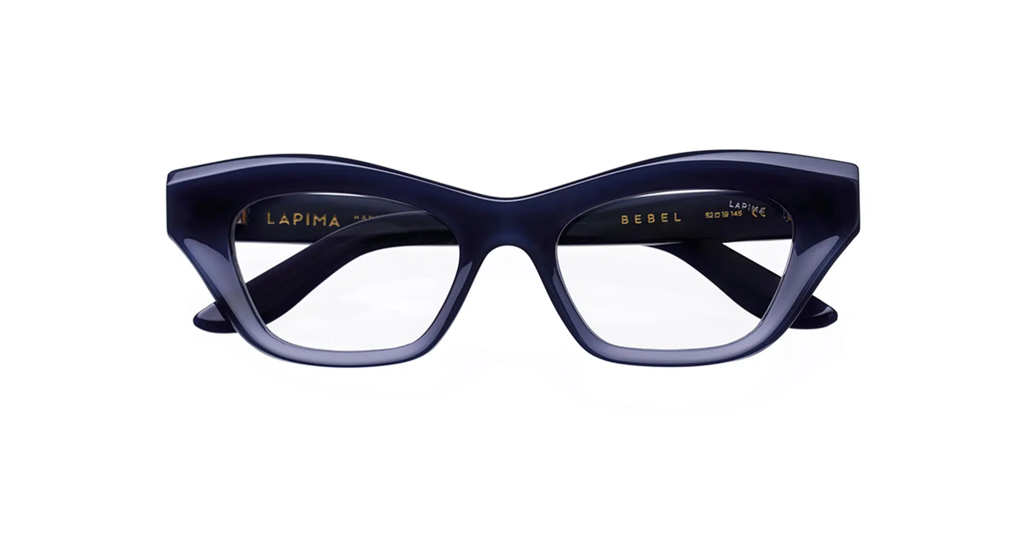 Lapima Bebel in Ocean Optical 2072101000 Dark blue acetate eyeglass frames with a bold, angular cat-eye shape, shown from the front against a white background.