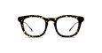 A pair of eyeglasses with rectangular lenses and a dark tortoiseshell frame, shown against a white background.