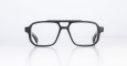 The Jacques Marie Mage Evans is a pair of black rectangular eyeglasses with thick frames, displayed facing forward on a white background.